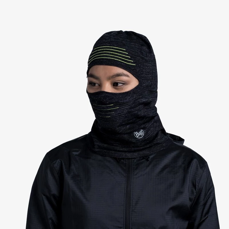 Balaclava BUFF DryFlx Pro - Preto, elástica 4 direções sem costuras, térmica, refletora