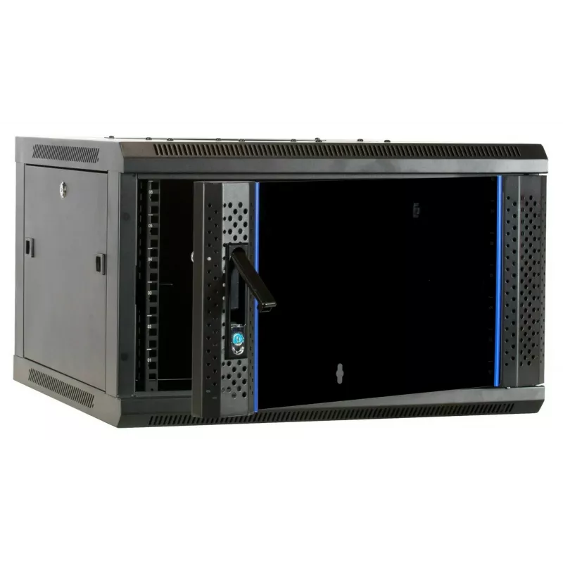 DSIT Armário de servidor de parede 6U com porta de vidro, 600 x 600 x 368 mm, preto