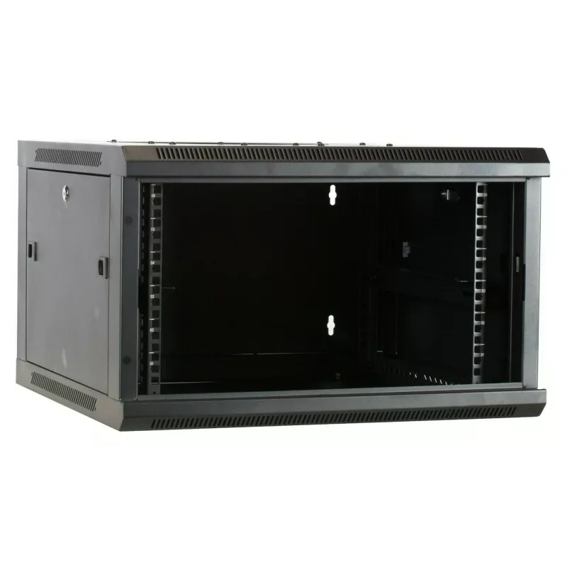 DSIT Armário de servidor de parede 6U com porta de vidro, 600 x 600 x 368 mm, preto