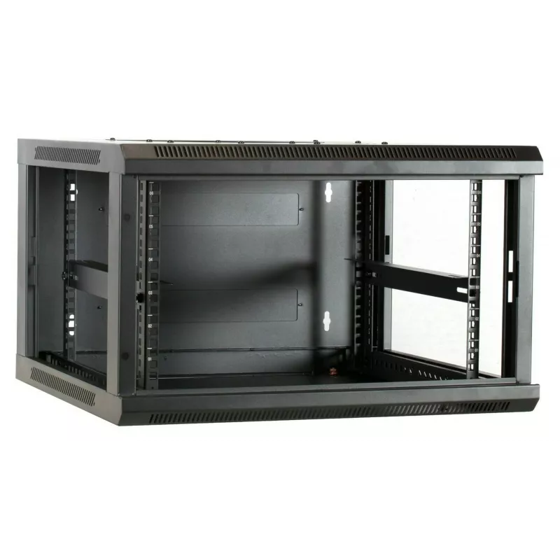 DSIT Armário de servidor de parede 6U com porta de vidro, 600 x 600 x 368 mm, preto