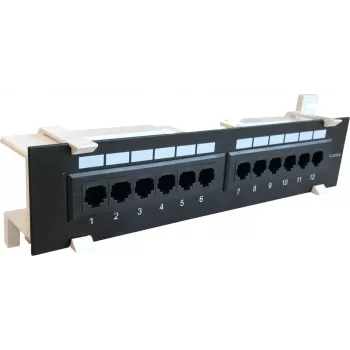 Patch panel de montagem na parede DSIT CAT 6a, 12 portas UTP, preto