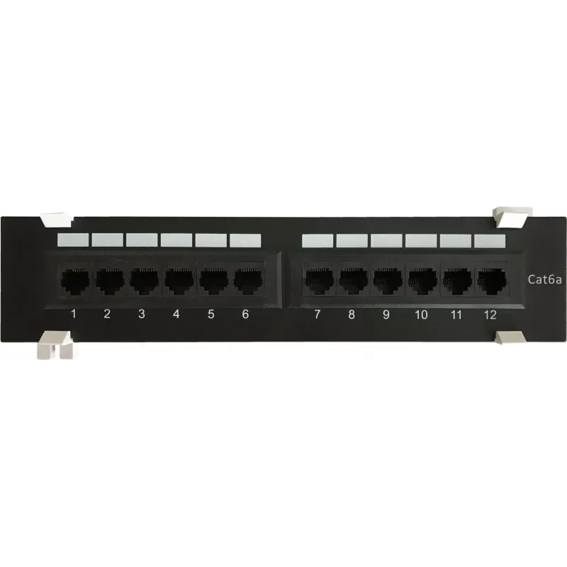 Patch panel de montagem na parede DSIT CAT 6a, 12 portas UTP, preto