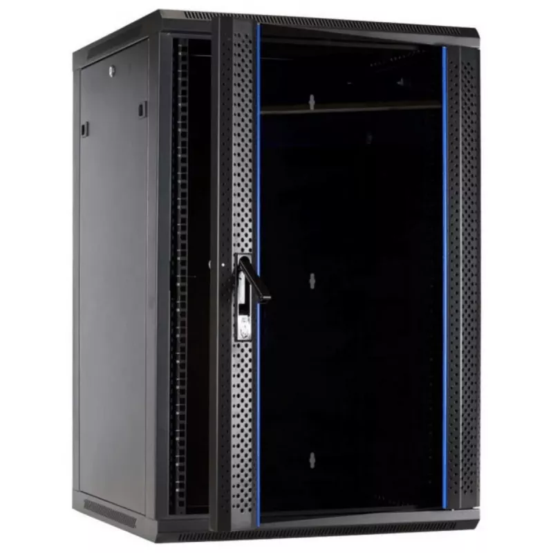 Armário servidor de parede DSIT 27U com porta de vidro, 600x600x1300 mm, preto