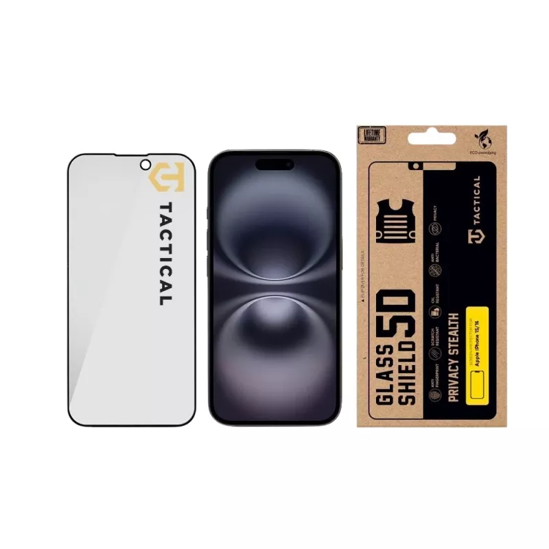 Película de proteção de ecrã Tactical Glass Shield Privacy 5D para iPhone 15 / 16, preto