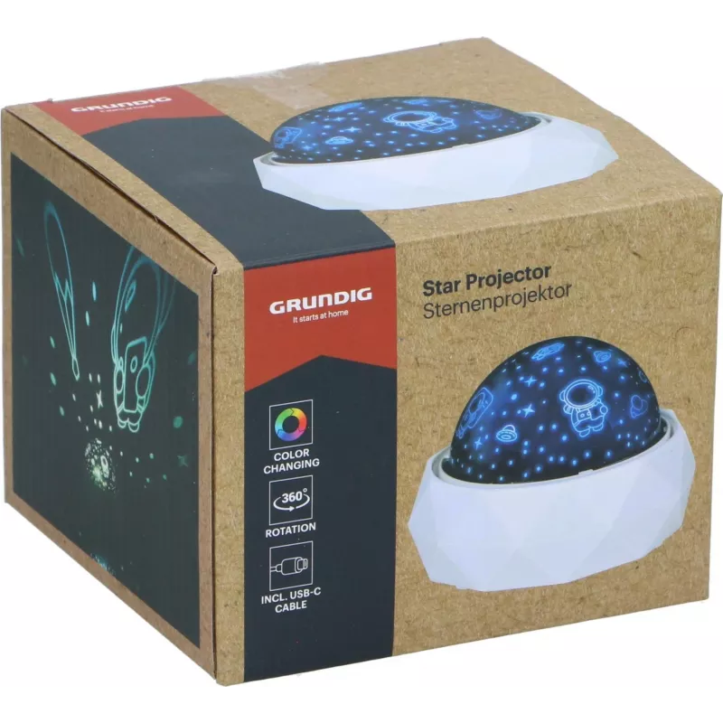 Projetor de estrelas GRUNDIG luz noturna LED com constelações rotativas