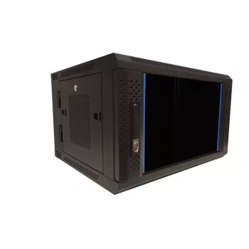 Armário de rede de parede DSIT DS6606ZP-DOUBLE 6U basculante com porta de vidro, 600x450x370 mm, preto