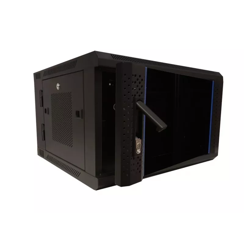 Armário de rede de parede DSIT DS6606ZP-DOUBLE 6U basculante com porta de vidro, 600x450x370 mm, preto