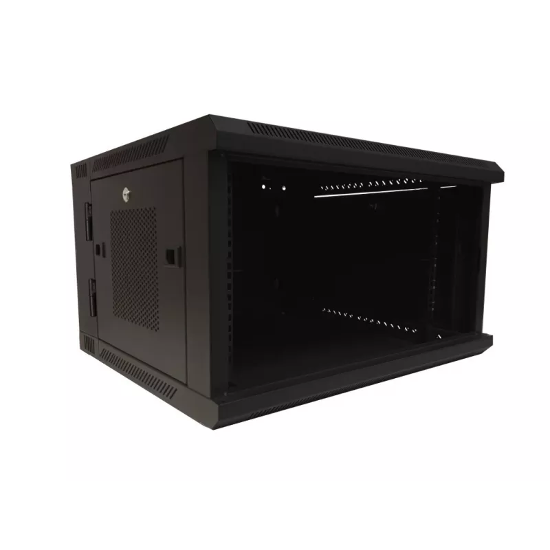 Armário de rede de parede DSIT DS6606ZP-DOUBLE 6U basculante com porta de vidro, 600x450x370 mm, preto