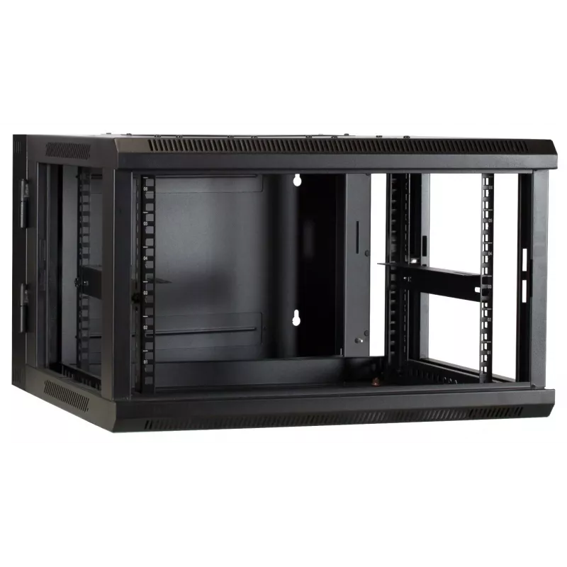 Armário de rede de parede DSIT DS6606ZP-DOUBLE 6U basculante com porta de vidro, 600x450x370 mm, preto