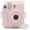 Capa com brilho Fujifilm Instax Mini 12 - Bolsa para câmara transparente com brilho e alça ajustável, fecho magnético, proteção personalizada em pele PU e PVC para Instax Mini 12