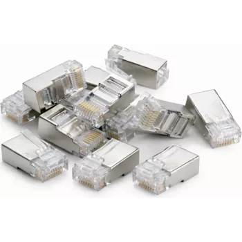 Fichas pass-through DSIT DANICOM FTP RJ45 Cat5e para cabos flexíveis e maciços, pack de 10