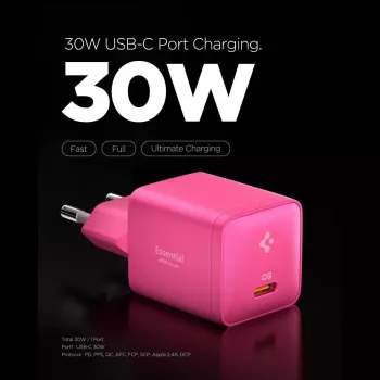 Carregador de rede SPIGEN EE301EU-GAN Essential 1 porta 30W rosa