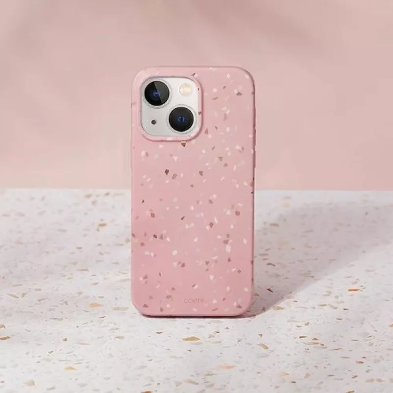 UNIQ Coehl Terrazzo capa para iPhone 14 Plus / 15 Plus, rosa coral
