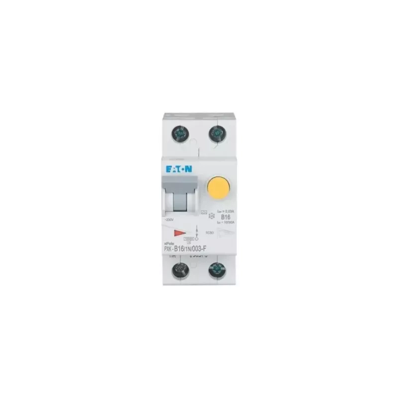 Interruptor combinado RCBO Eaton PXK-B16/1N/003-F, B16 1P+N 30mA Tipo A, 230V, 6kA, 2TE