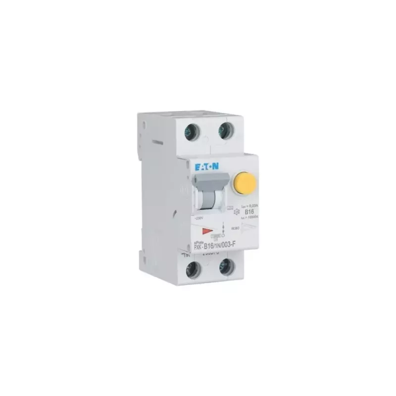 Interruptor combinado RCBO Eaton PXK-B16/1N/003-F, B16 1P+N 30mA Tipo A, 230V, 6kA, 2TE