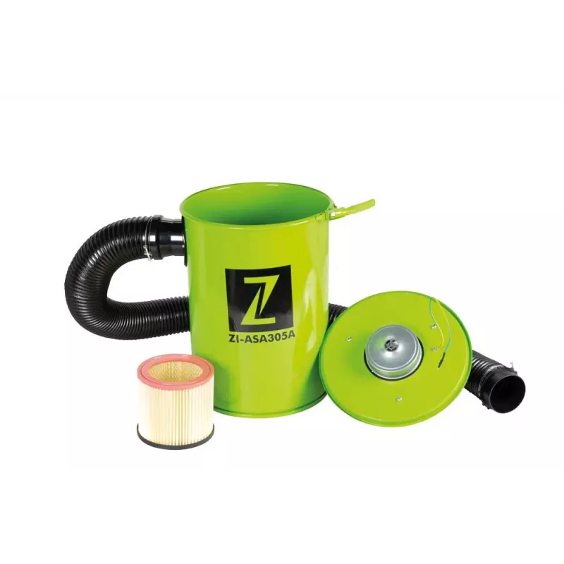 Aspirador de pó de madeira Zipper ZI-ASA305A 1100W com saco de 100L, caudal de ar 1800 m³/h, depressão 1800 Pa, conjunto redutor