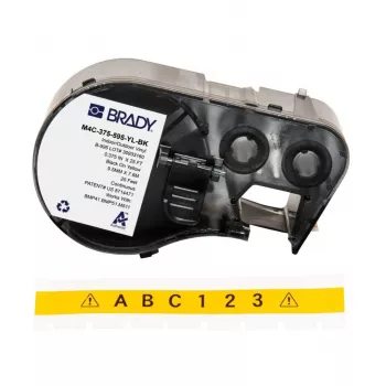 Brady M4C-375-595-YL-BK etiqueta de vinil autolaminada para impressoras BMP41/BMP51/BMP53/M511, branco/transparente, 25,4 mm x 50,8 mm, rolo de 6,4 m