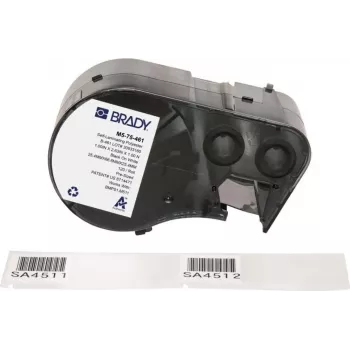 Brady M5-75-461 rolo de etiquetas de poliéster autolaminadas, preto sobre branco/transparente, 25,40 x 66,68 mm, adesivo permanente, 120 etiquetas