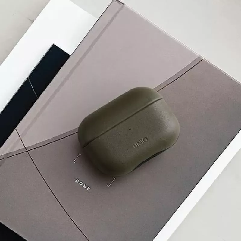 Capa em pele genuína UNIQ Terra para Apple AirPods Pro – verde-oliva