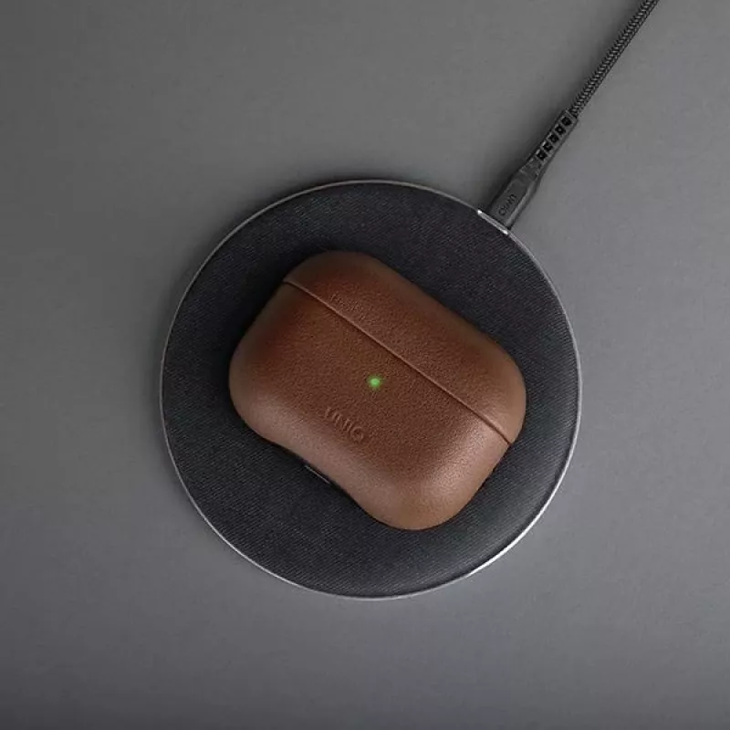 Capa em pele genuína UNIQ Terra para Apple AirPods Pro – verde-oliva
