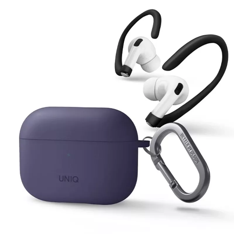 Capa de silicone UNIQ Nexo com ganchos para as orelhas para Apple AirPods Pro 2.ª geração (2022/2023) - violeta figo