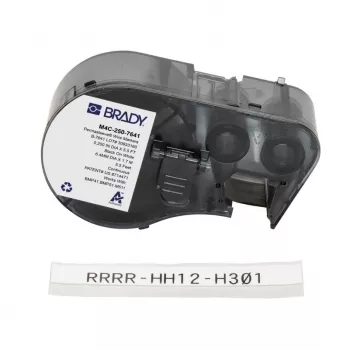 Marcadores de cabos de vinil autolaminados Brady M4C-250-7641 para BMP51/BMP53, 38,1 mm x 19,05 mm, branco/transparente, rolo de 6,4 m