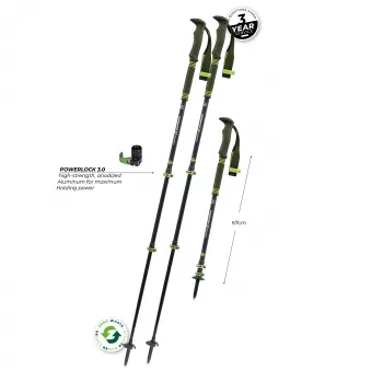 Bastões de trekking telescópicos Komperdell Carbon Pro Zero, haste em carbono com parte inferior em titanal, Powerlock 3.0, punho Trek Pro 280 Foam, prato Vario