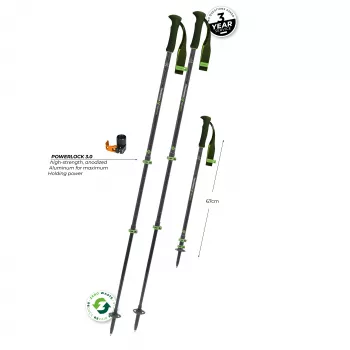 Bastões de trekking telescópicos Komperdell Carbon EVO Zero, haste em carbono com parte inferior em titanal, Powerlock 3.0, punho Trek Foam 150, prato Vario