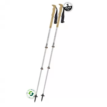 Bastões de trekking telescópicos Komperdell Explorer Zero Cork, 3 secções alumínio 7075-T6, Powerlock 3.0, punho de cortiça, pratos Vario