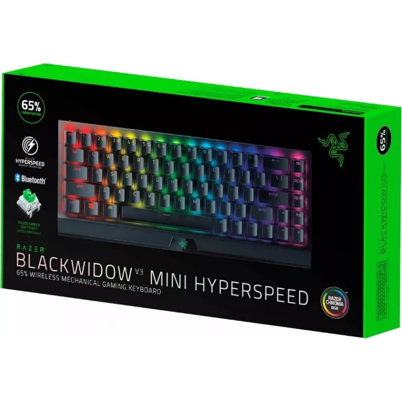Teclado de gaming mecânico sem fios Razer BlackWidow V3 Mini HyperSpeed 65% - Razer Yellow Switches, Chroma RGB, Bluetooth 5.0, USB-C, preto