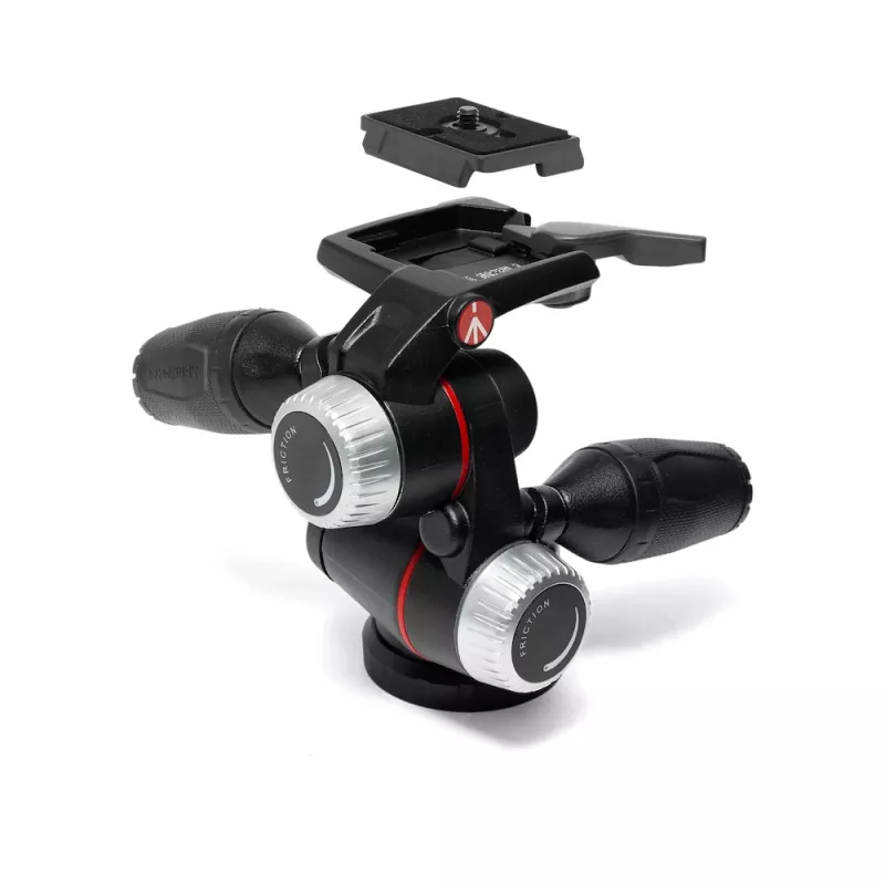 Manfrotto MHXPRO-3WX Cabeça de 3 vias com manípulos retráteis, alumínio, capacidade de 8 kg, placa de libertação rápida 200PL-14, preto