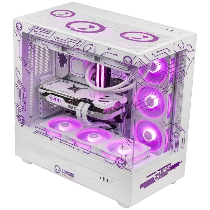 LORGAR PRO P401 PC gaming - AMD Ryzen 7 7800X3D, GeForce RTX 5070 Ti 16GB, 32GB DDR5 6400MHz, 2TB NVMe SSD, fonte de alimentação 850W, AIO 360mm, branco, Windows 11 Home, 3 anos de garantia