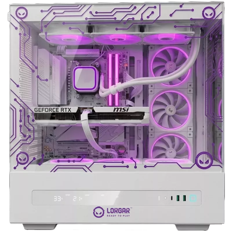 LORGAR PRO P401 PC gaming - AMD Ryzen 7 7800X3D, GeForce RTX 5070 Ti 16GB, 32GB DDR5 6400MHz, 2TB NVMe SSD, fonte de alimentação 850W, AIO 360mm, branco, Windows 11 Home, 3 anos de garantia