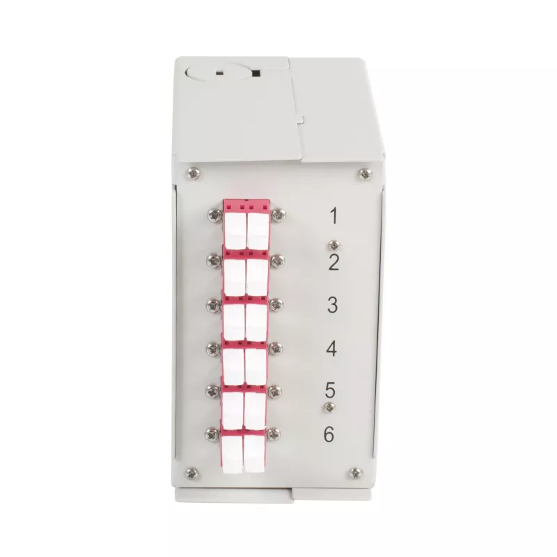 EFB Caixa de distribuição de fibra ótica para calha DIN OM4, 12x pigtail LC, 6x acoplador LC duplex, cinzento claro