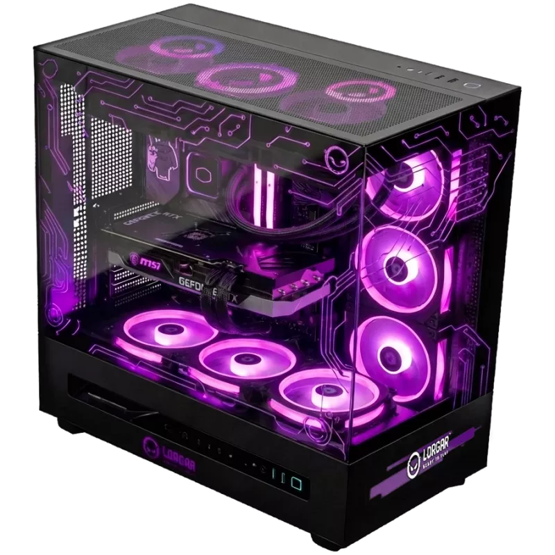 LORGAR PRO P401 PC de secretária Gaming - AMD Ryzen 7 7800X3D, NVIDIA GeForce RTX 5070 Ti 16GB, 32GB DDR5 6400MHz, 2TB NVMe SSD, fonte de alimentação 850W, AIO 360mm, preto, 3 anos de garantia