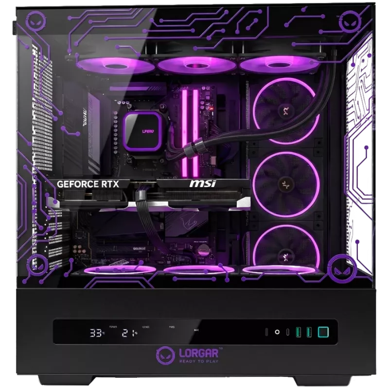 LORGAR PRO P401 PC de secretária Gaming - AMD Ryzen 7 7800X3D, NVIDIA GeForce RTX 5070 Ti 16GB, 32GB DDR5 6400MHz, 2TB NVMe SSD, fonte de alimentação 850W, AIO 360mm, preto, 3 anos de garantia