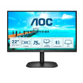 AOC B2 22B2H Monitor VA Full HD 21,5 polegadas com 75Hz, HDMI, VGA, VESA, preto