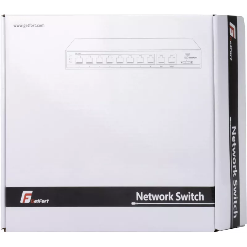 GETFORT GF-110D-8P-120 Switch PoE+ 10 portas com 8 portas PoE e 2 portas uplink, 120W Budget, Unmanaged, Desktop/Montagem na parede