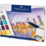 Faber-Castell Creative Studio Conjunto de aguarelas, 36 cores em pastilhas sólidas com pincel e esponja, paleta de mistura na tampa, Student Grade, transparente, recarregável, caixa de plástico portátil