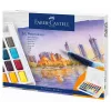 Faber-Castell Creative Studio Conjunto de aguarelas, 36 cores em pastilhas sólidas com pincel e esponja, paleta de mistura na tampa, Student Grade, transparente, recarregável, caixa de plástico portátil