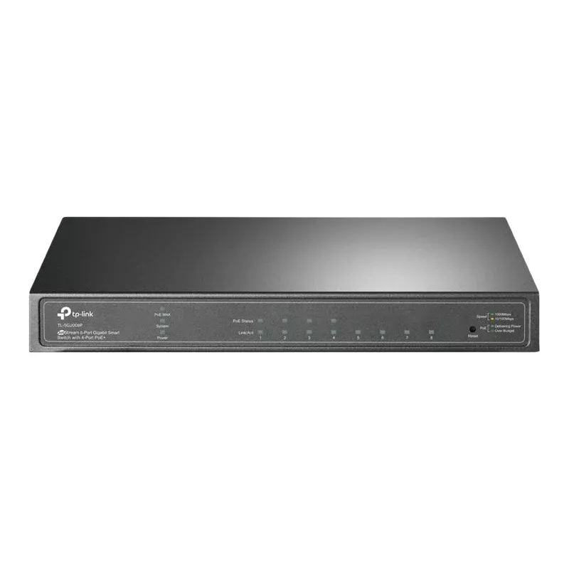 TP-Link Omada SG2008P Switch Gigabit Smart PoE+ de 10 portas, 8× PoE+ 61W, 2× SFP, Cloud SDN, sem ventoinha, V3.3