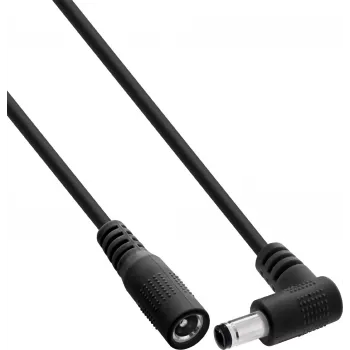 Cabo de extensão DC InLine®, ficha angular 5,5x2,1 mm para conector fêmea reto, 2 m, preto
