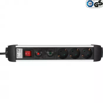 InLine® Régua de tomadas em alumínio, 3 tomadas, tomadas Schuko, interruptor iluminado, 1,5 m