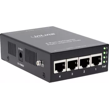 InLine 32304H Hub injetor PoE+ 10Gigabit de 4 portas, metal, sem ventoinha, orçamento de 120W