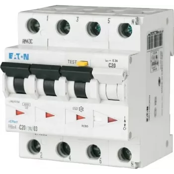 Eaton FRBM4-C32/3N/003-A RCBO, 4 polos (3P+N), 32 A, 30 mA, Tipo A, característica C, 6 kA