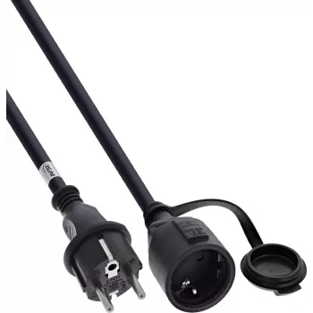 InLine® extensão de contacto de terra, exterior IP44, proteção contra contacto, 15 m, preto