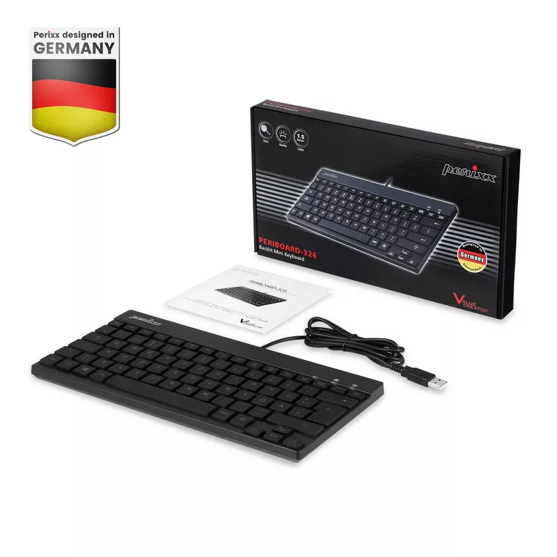 Perixx PERIBOARD-326 DE teclado USB iluminado, com fios, preto
