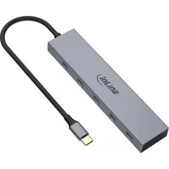 InLine hub USB-C, 4x USB-C + Power Delivery 100 W, USB 3.2 Gen 2, cinzento