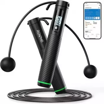 RENPHO Smart Springseil 2-in-1 R-Q008, Bluetooth 5.0, sem fios e com modos de corda, visor LED, comprimento ajustável, recarregável USB-C, Preto