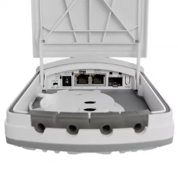 MikroTik FTC21-UPS Conversor de fibra para cobre com UPS integrada, 1x Gigabit Ethernet, 1x SFP, PoE passivo, backup de bateria, montagem na parede
